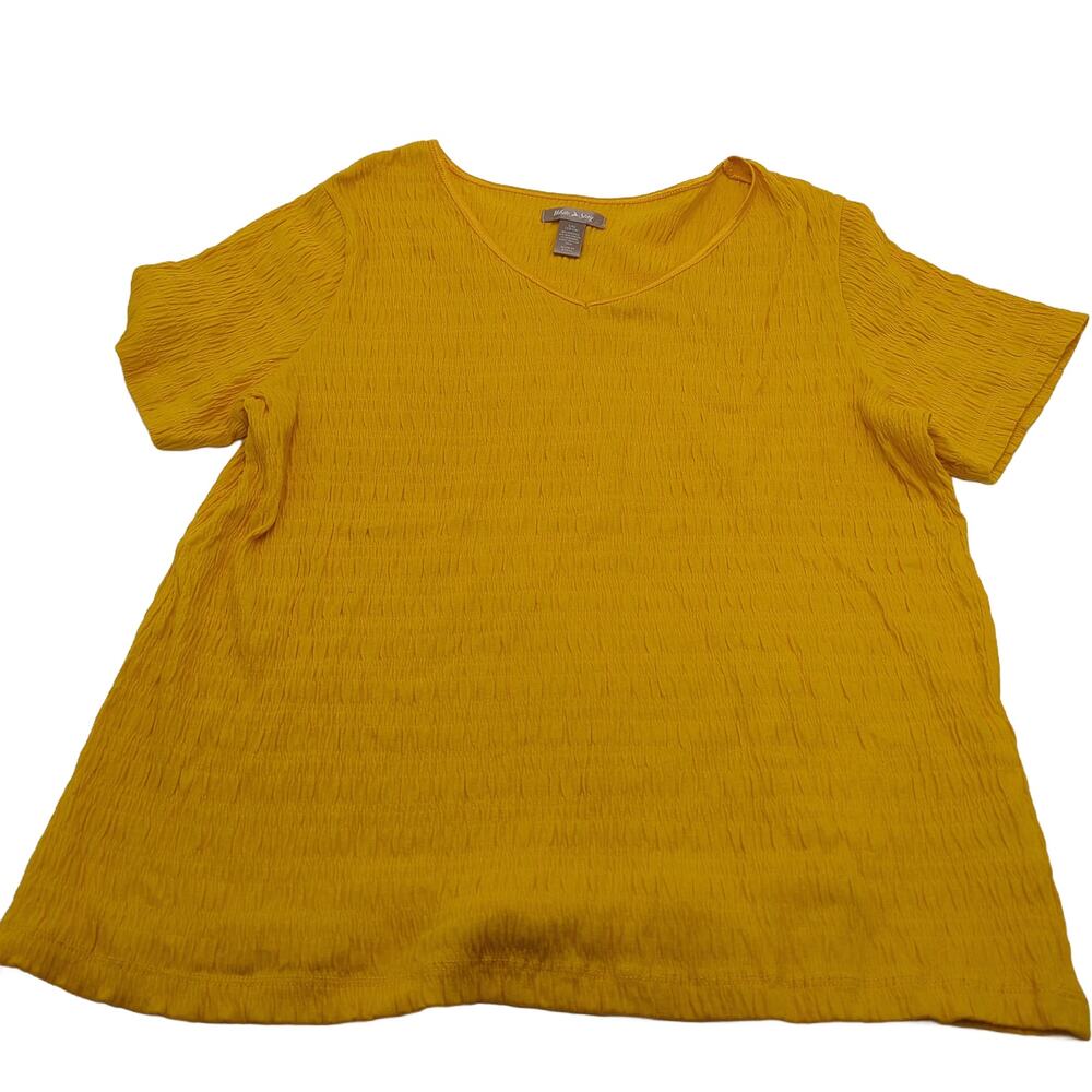White Stag L/G (12-14) Yellow V-Neck Textured Short Sleeve Top